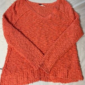 We The Free Oversized Coral V-Neck Sweater
